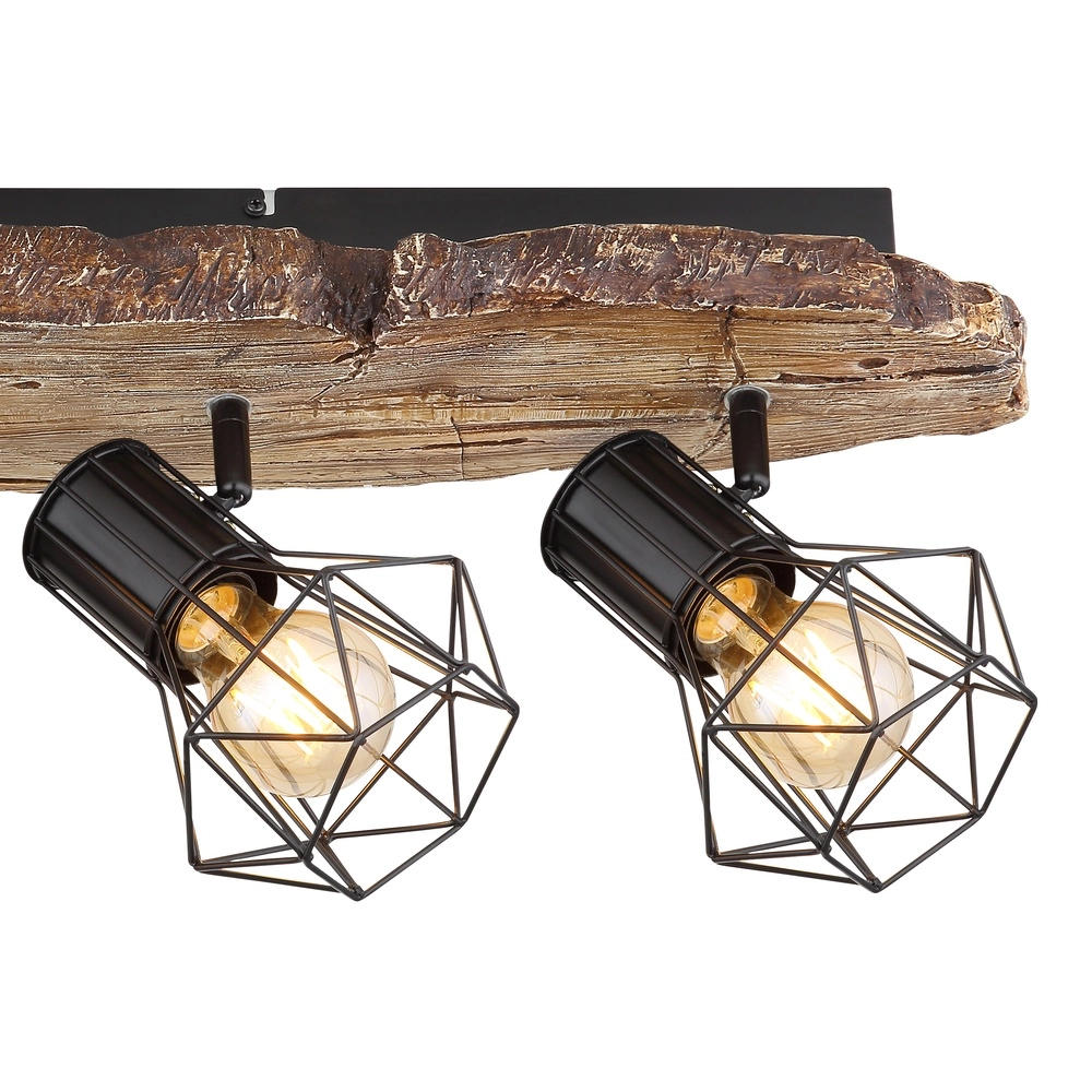 Plafondlamp Priska 4-lichts zwart met hout Globo 9007371430376