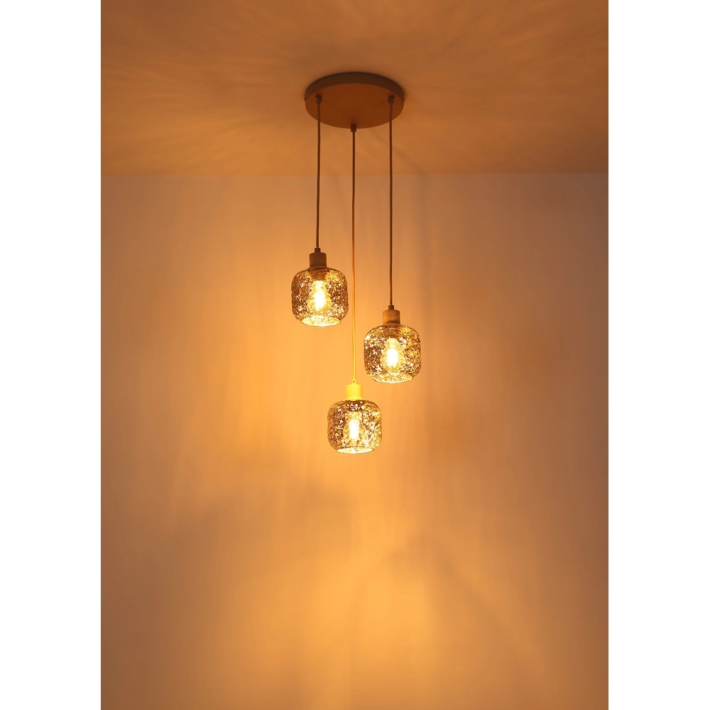 Hanglamp Antonio 3-lichts rond zand bruin Globo 9007371572724