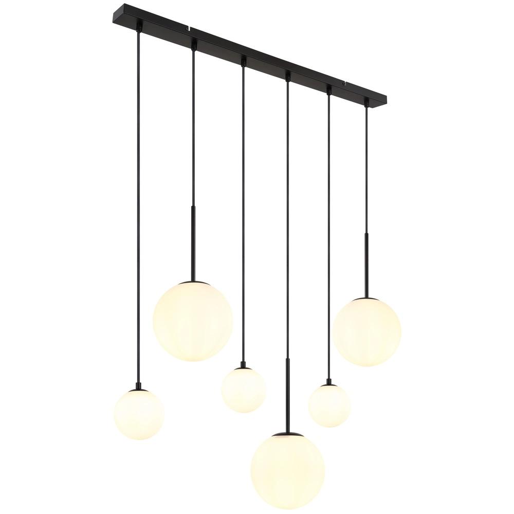 Design hanglamp Hallie 6-lichts zwart met witte bollen