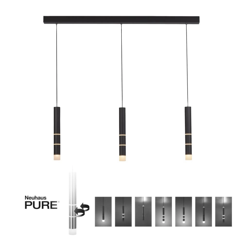 Zwarte hanglamp Pure Vega 3-lichts Paul Neuhaus 4012248357576