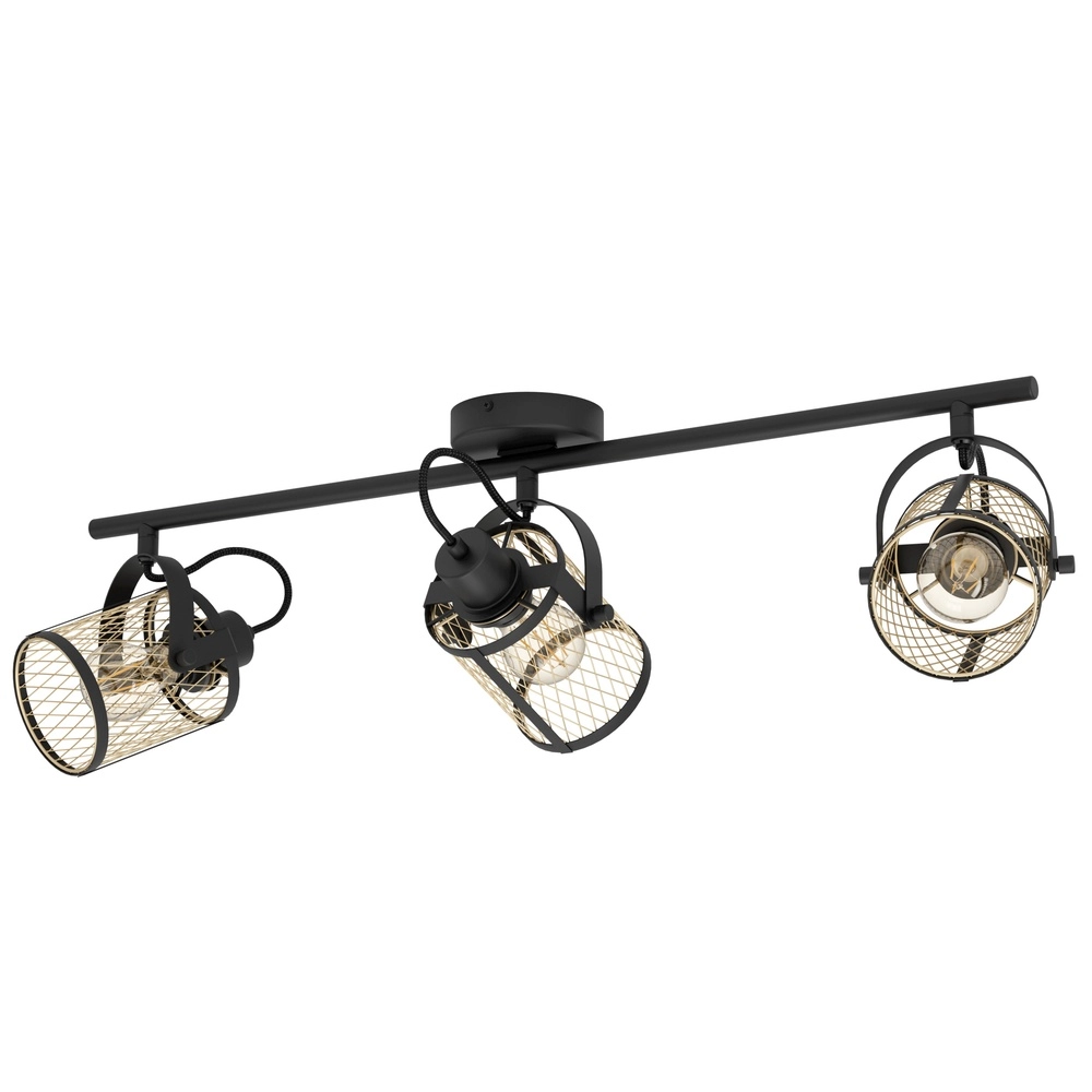 3-lichts plafondlamp Dellow zwart met goud