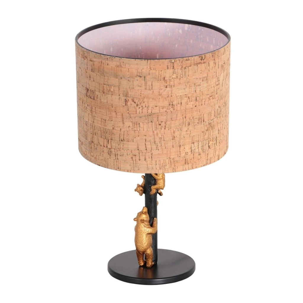 Zwarte tafellamp Animaux met kurk kapje Ø20cm