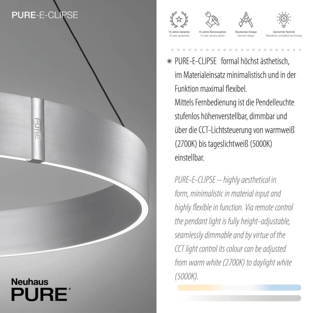Ronde hanglamp Pure E-Clipse aluminium Ø 70cm Paul Neuhaus 4012248372364