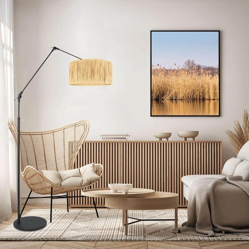 Vloerlamp instelbaar Prestige Chic zwart met strokleurige kap Steinhauer 8712746172928