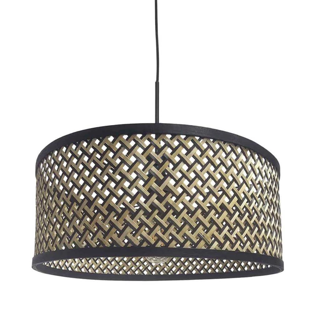Hanglamp Sparkled Light zwart met bamboe kap Ø 50cm