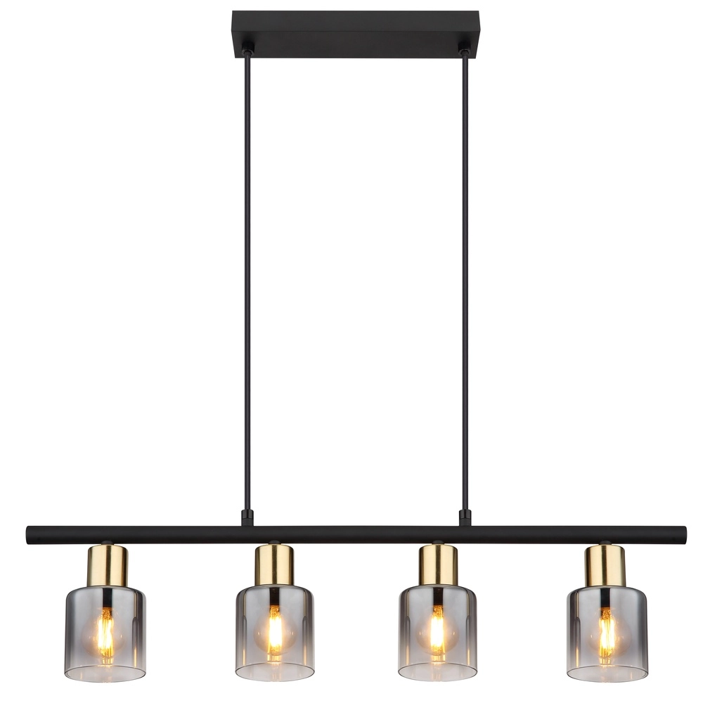 4-lichts hanglamp Hollsy zwart met smoke glas Globo 9007371454853