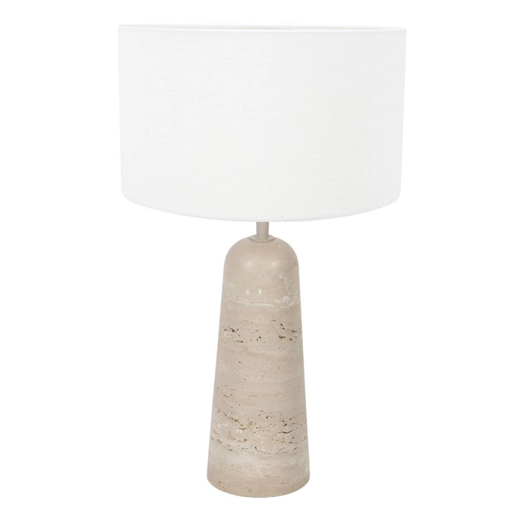 Stenen tafellamp Travino met witte kap Ø30cm