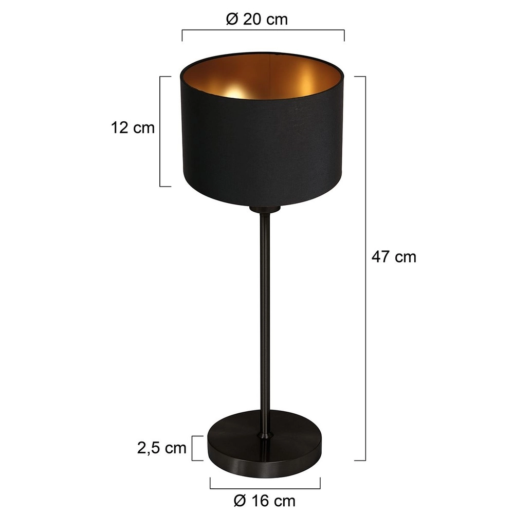 Zwarte tafellamp Noor met zwarte kap Steinhauer 8712746182125