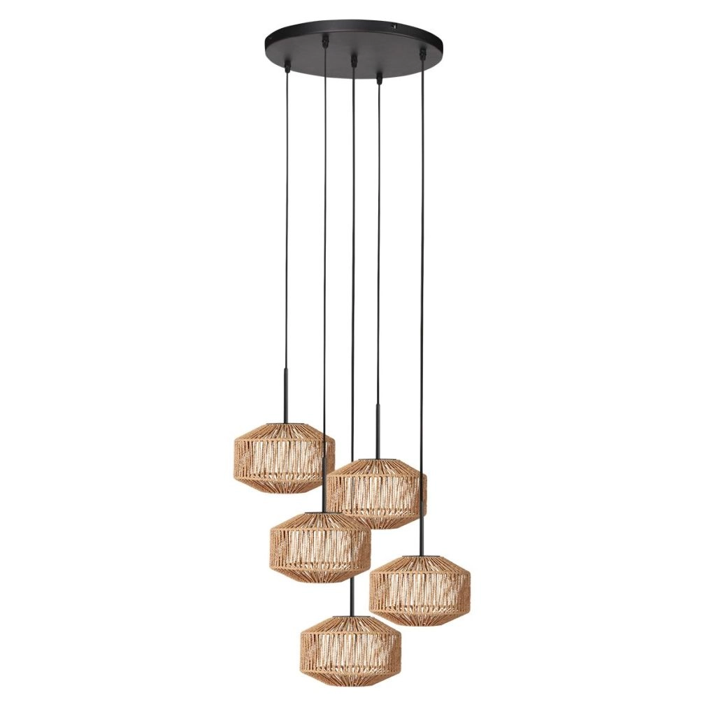 5-lichts hanglamp Ropex met rotan kappen Steinhauer 8712746183191