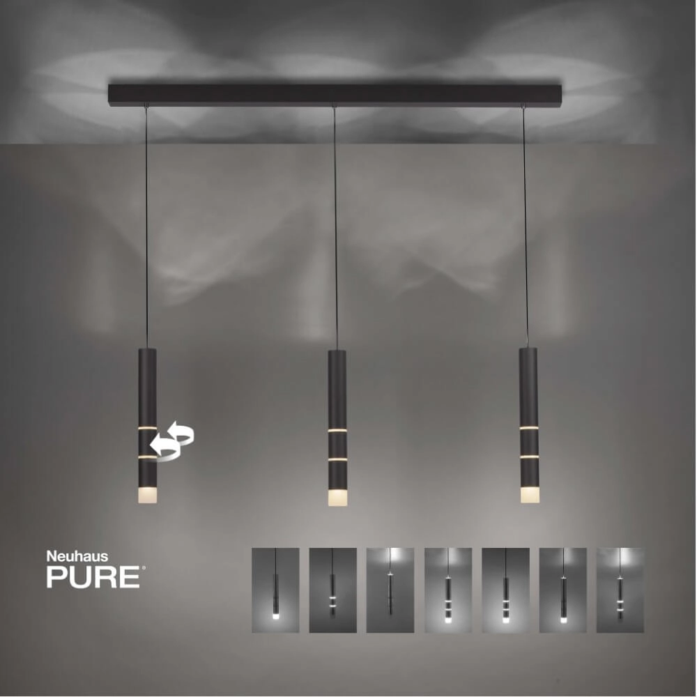 Zwarte hanglamp Pure Vega 3-lichts Paul Neuhaus 4012248357576