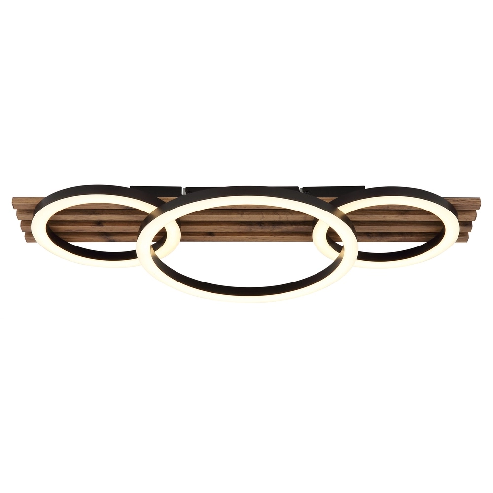 Plafondlamp Tisha 3 ringen zwart met hout Globo 9007371528578