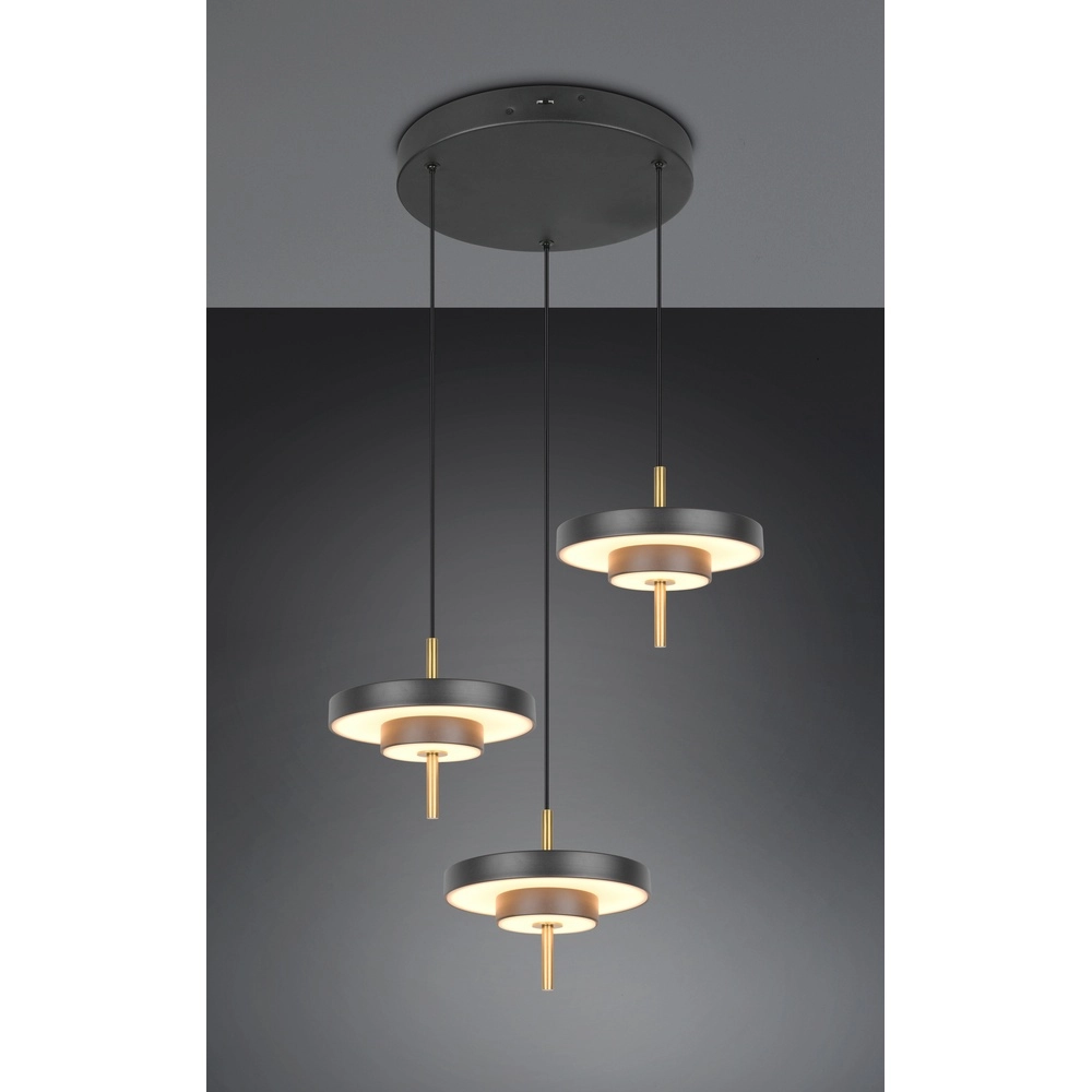 3-lichts hanglamp Keaton rond zwart met goud