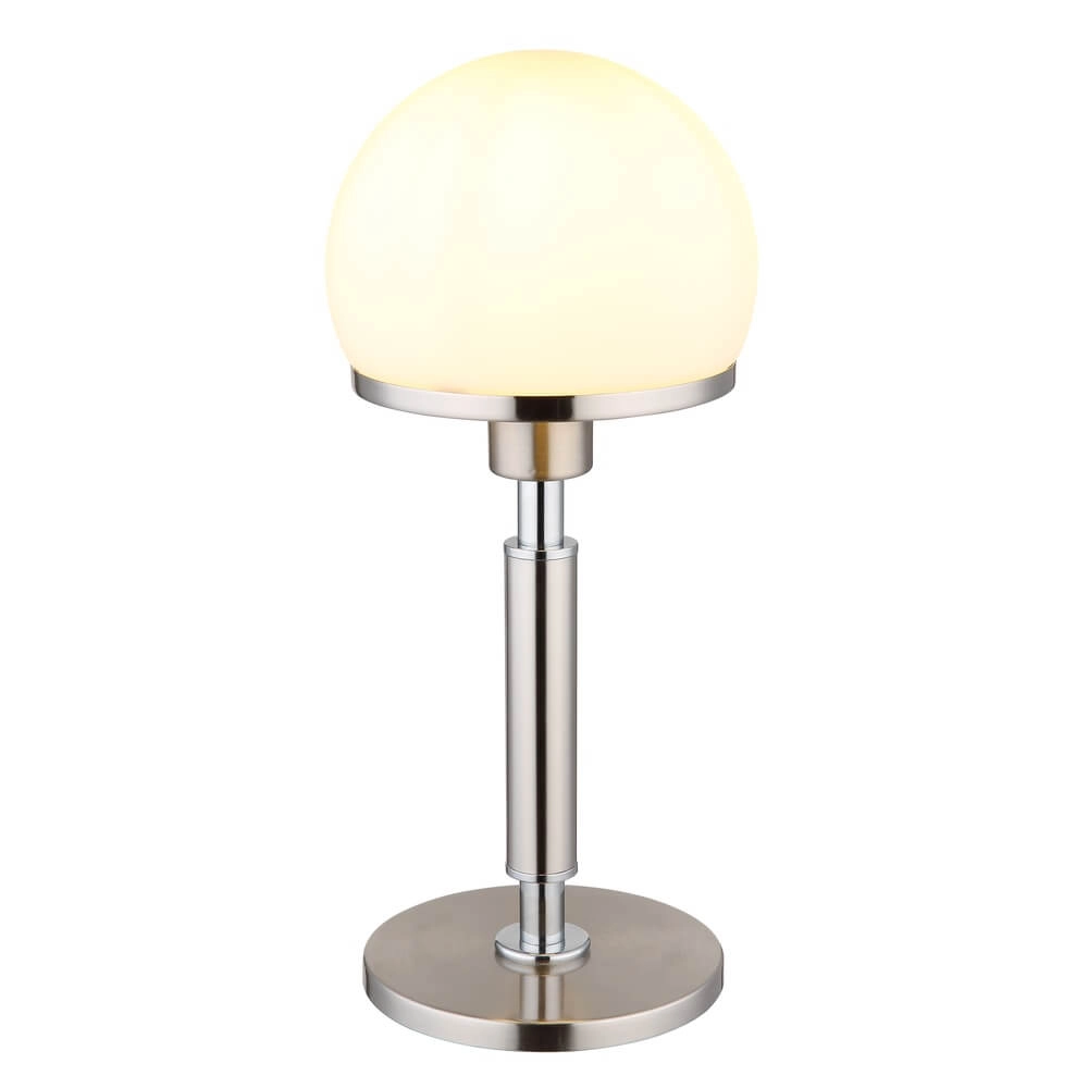 Tafellamp Haku chroom met wit glas