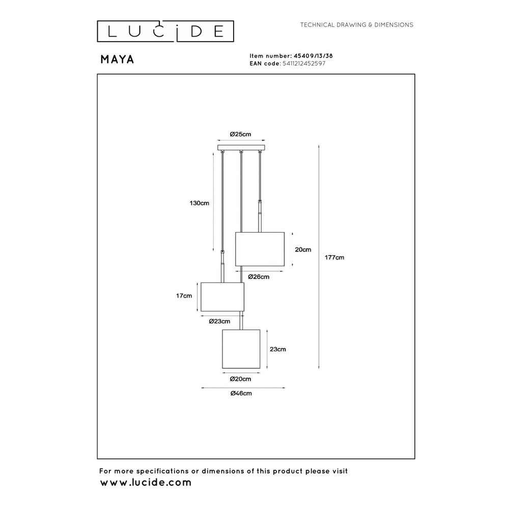 3-lichts hanglamp Maya crème Lucide 5411212452597