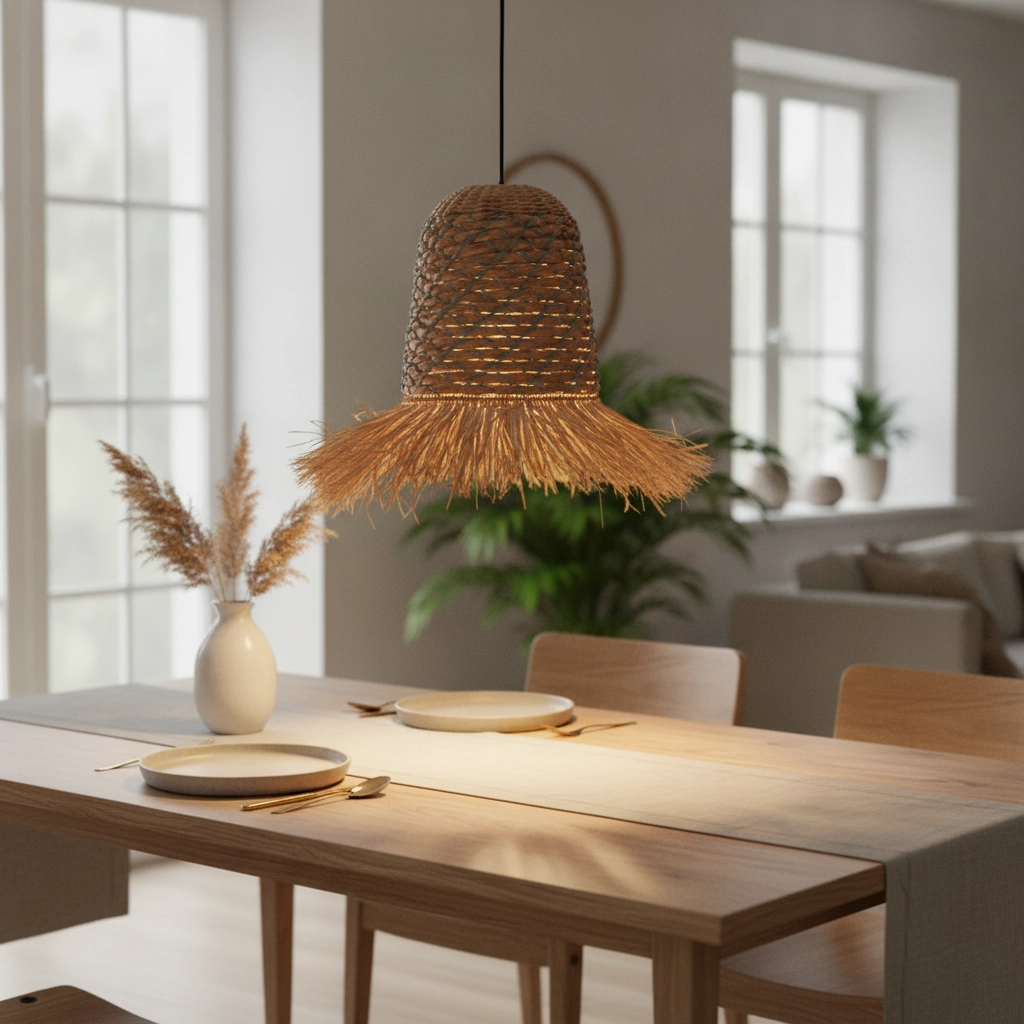 Stro lamp Sorello blauw met bruin