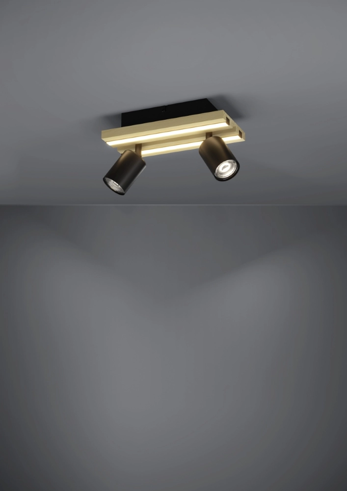 Plafondlamp dubbel Gesteira zwart met hout Stars of Light 9008606357888