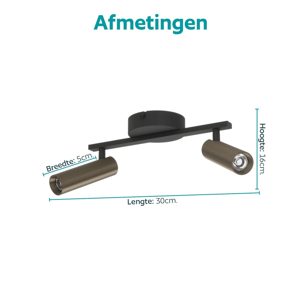 Opbouwspot Valproto 2-lichts zwart met brons Eglo 9008606392063