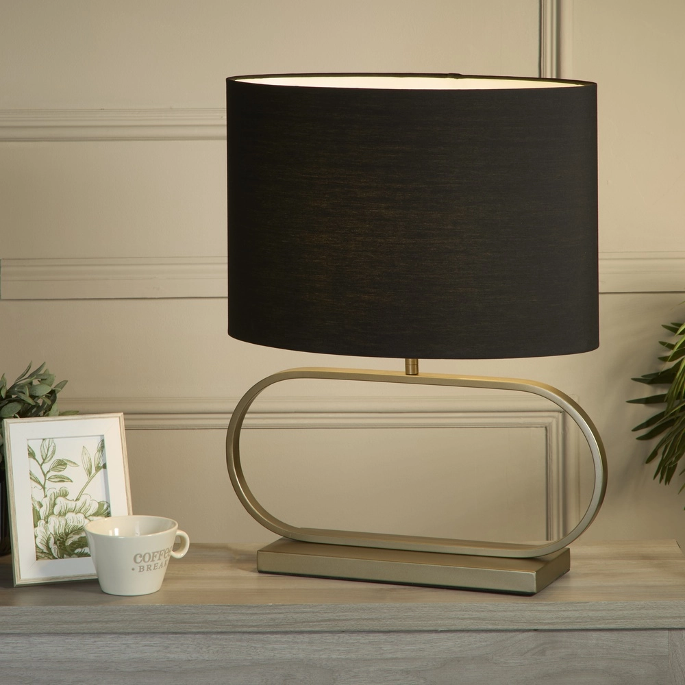 Tafellamp Sleek brons met zwarte kap Searchlight 5053423305431