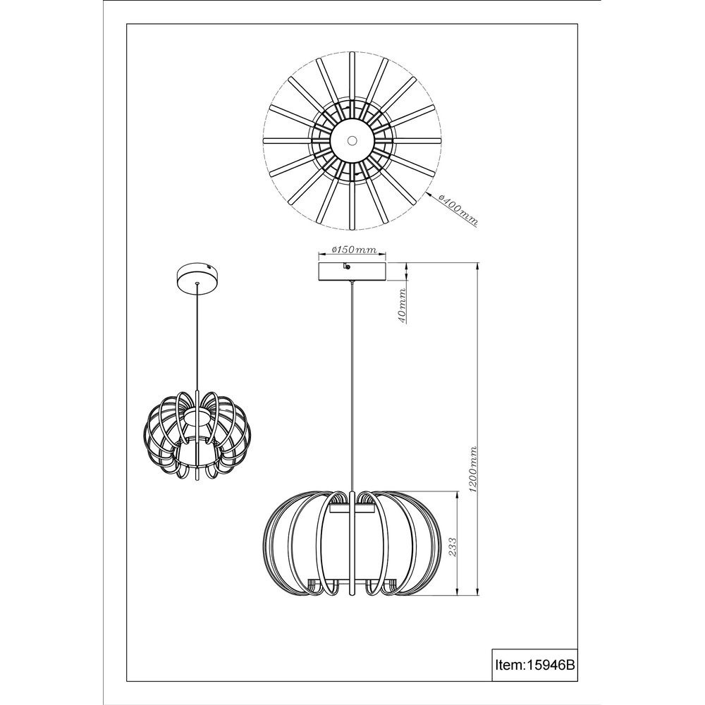 Zwarte hanglamp Ribbon design Globo 9007371575305