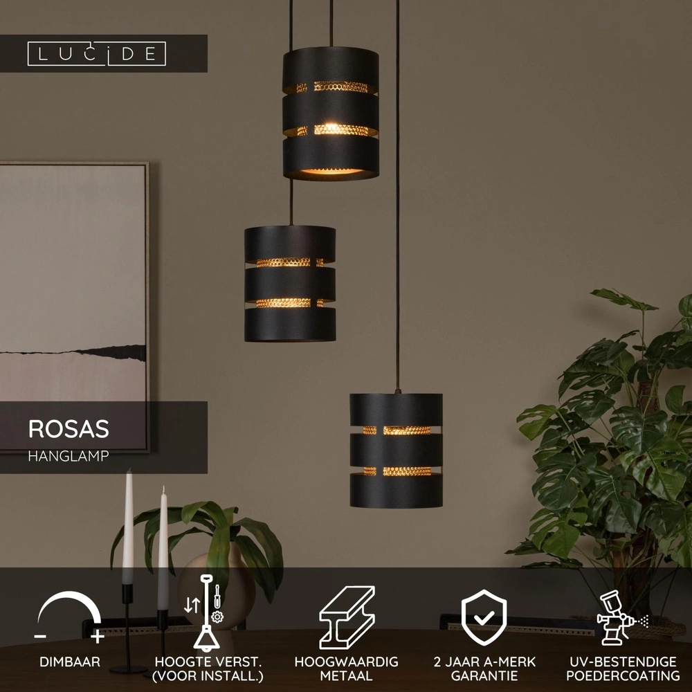 Hanglamp Rosas Ø 43cm zwart met goud Lucide 5411212211835