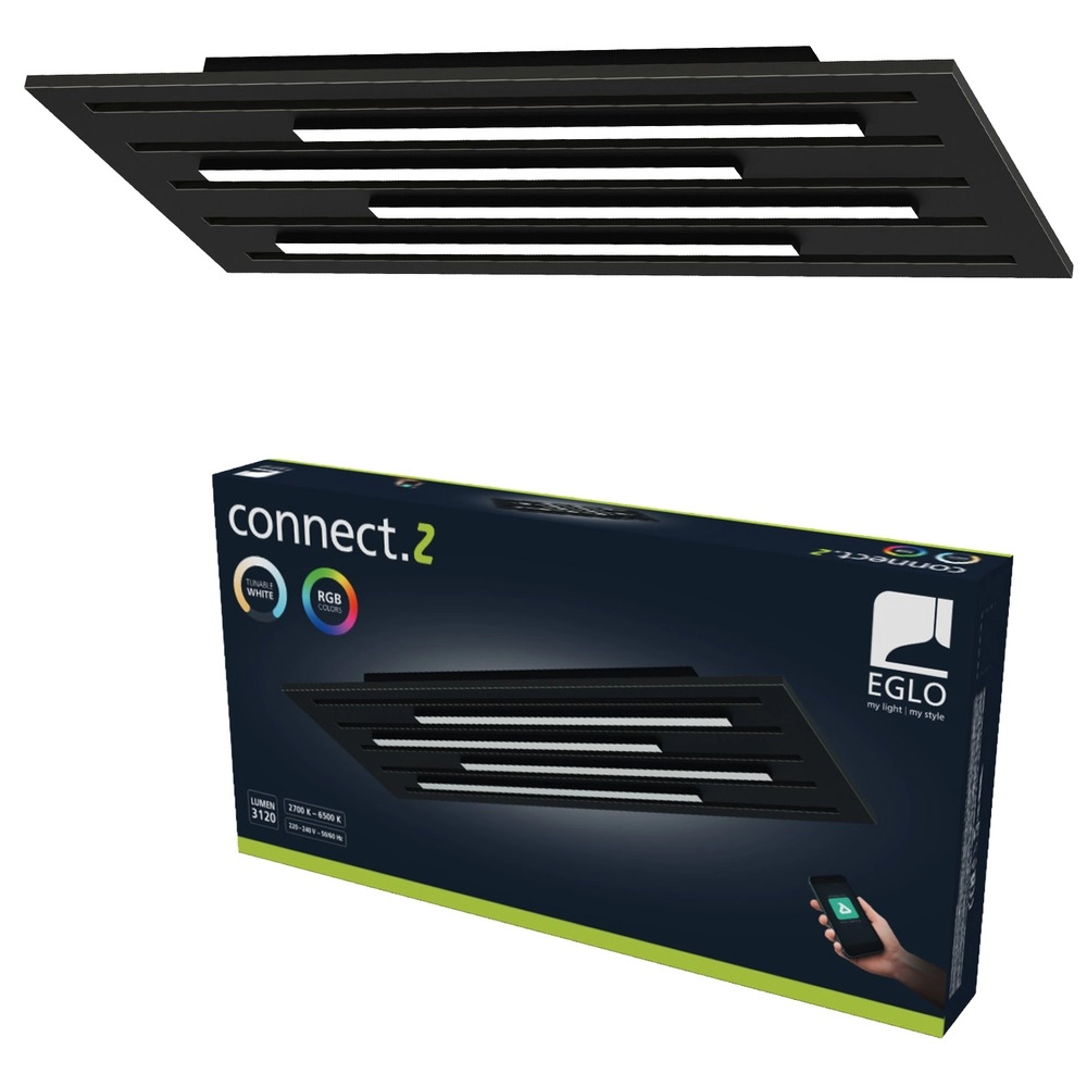 Smart plafonniere Pitrignani-Z rechthoek 60 x 30cm zwart Eglo 9008606390540