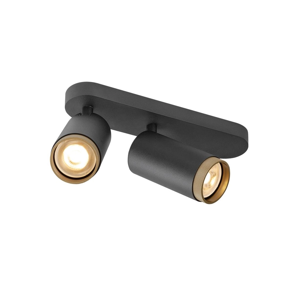 Opbouwspot Grip! L 2-lichts zwart met gouden ring SLV 4024163304399