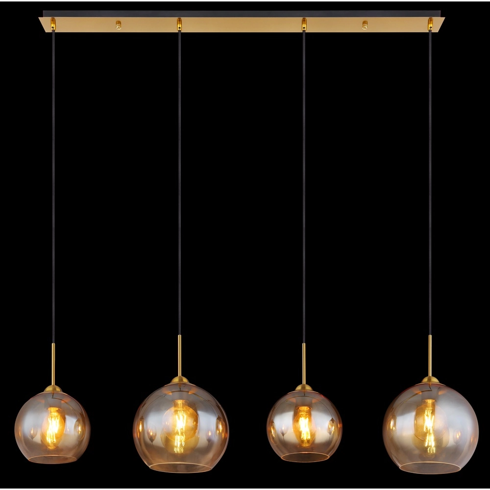 Gouden hanglamp Jamessa 4-lichts met amber glas Globo 9007371432691