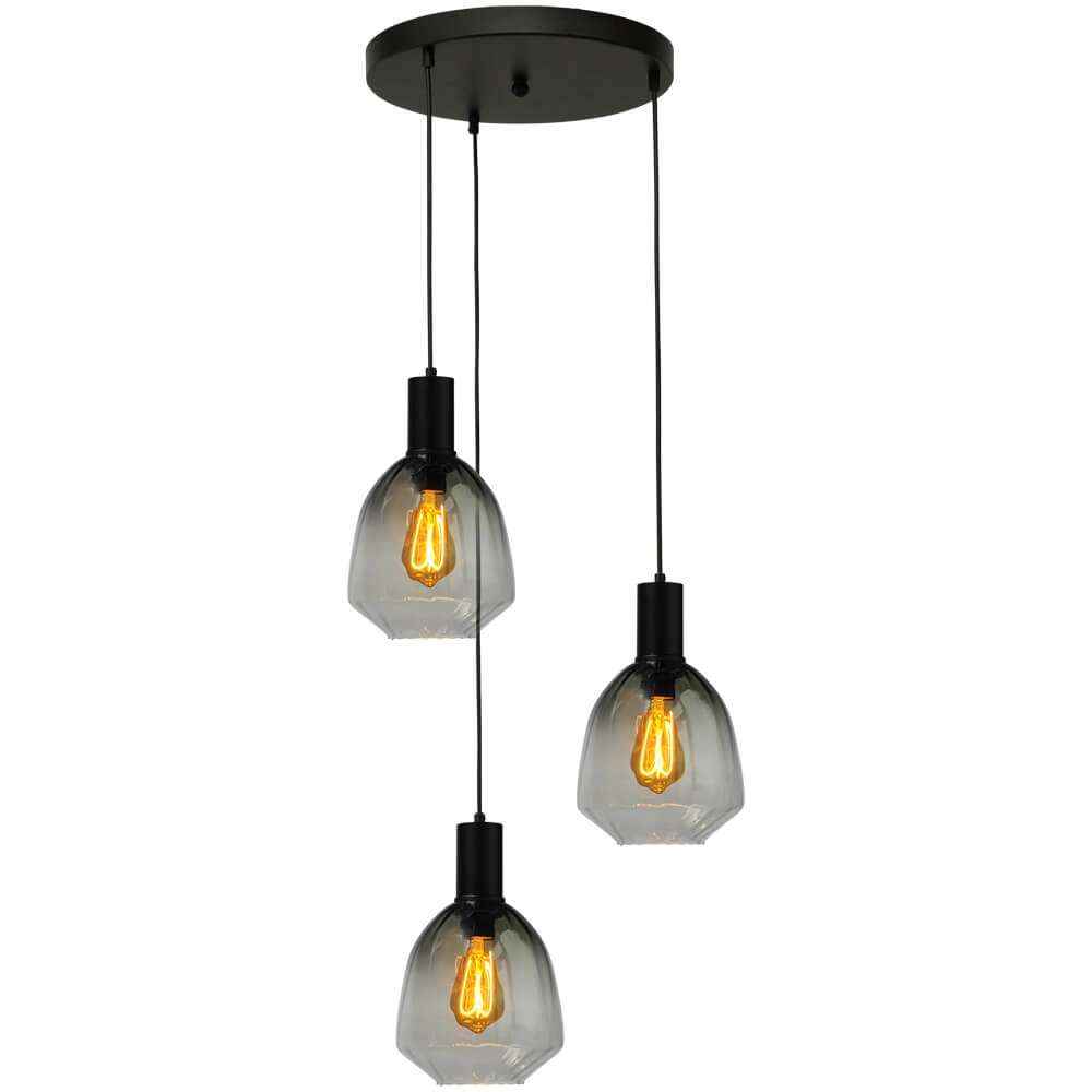 3-lichts vide hanglamp - zwart - Porto met Nicolette green glazen