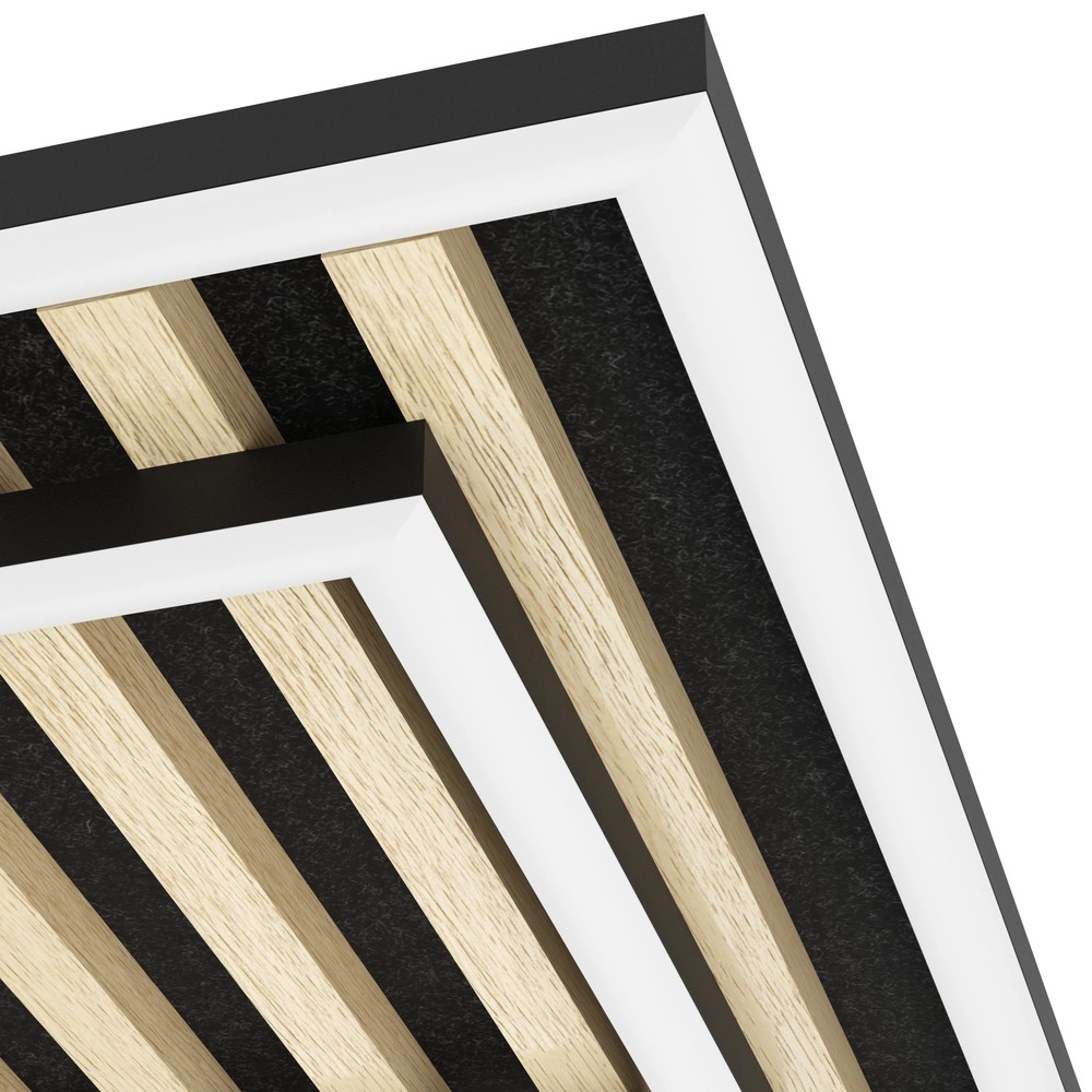 Moderne plafondlamp Cembrano zwart met hout vierkant 31,5 x 31,5cm Eglo 9008606388219