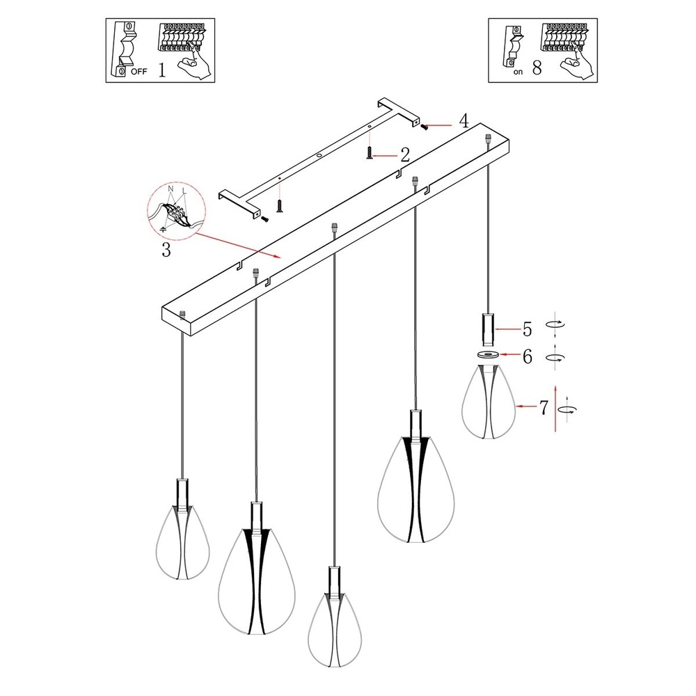 Hanglamp Glimsy 5-lichts zwart met smoke glas Steinhauer 8712746177954
