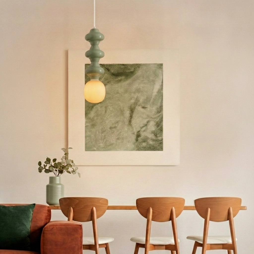 Hanglamp Clio L lichtgroen keramiek met wit glas
