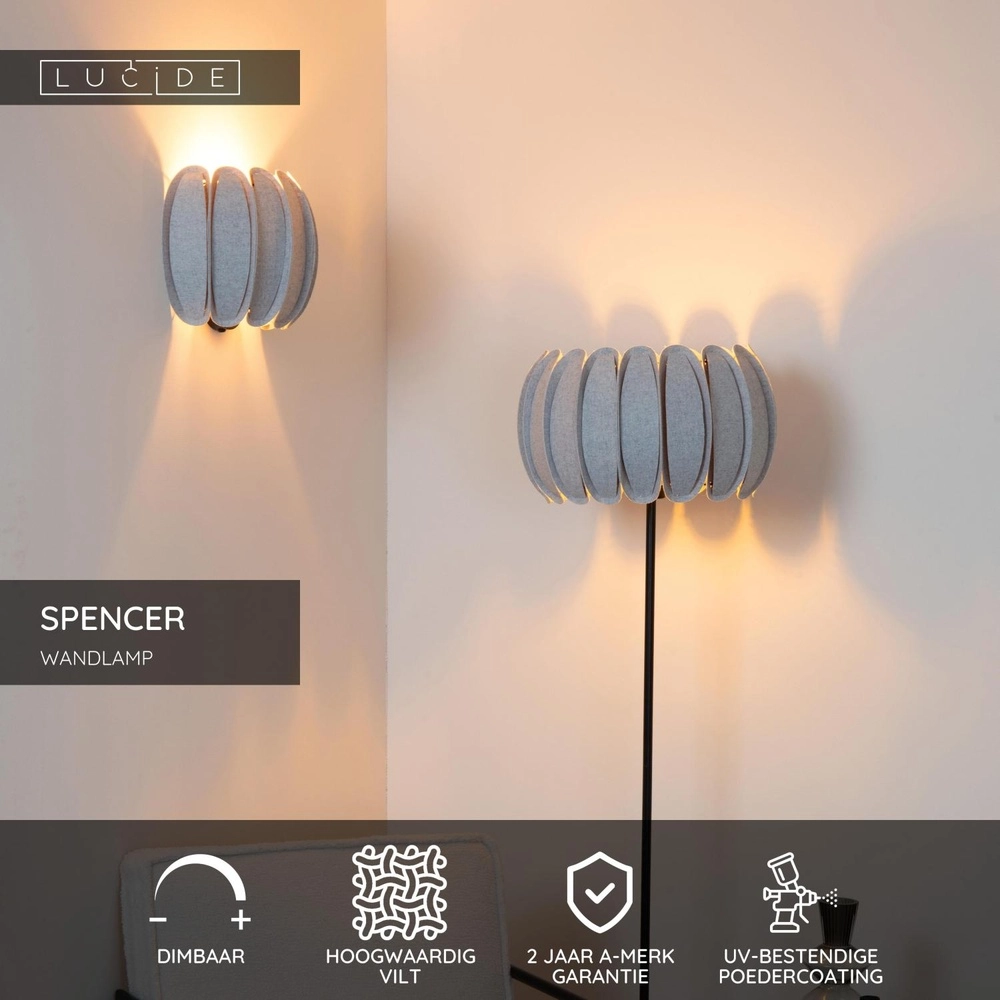 Wandlamp Spencer grijs Lucide 5411212343673