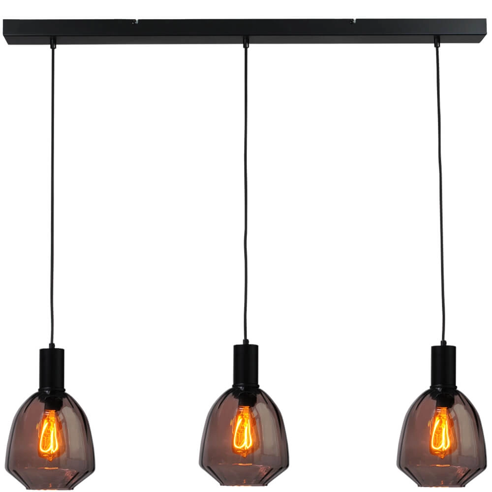 3-lichts hanglamp - zwart - Porto met Nicolette red glazen