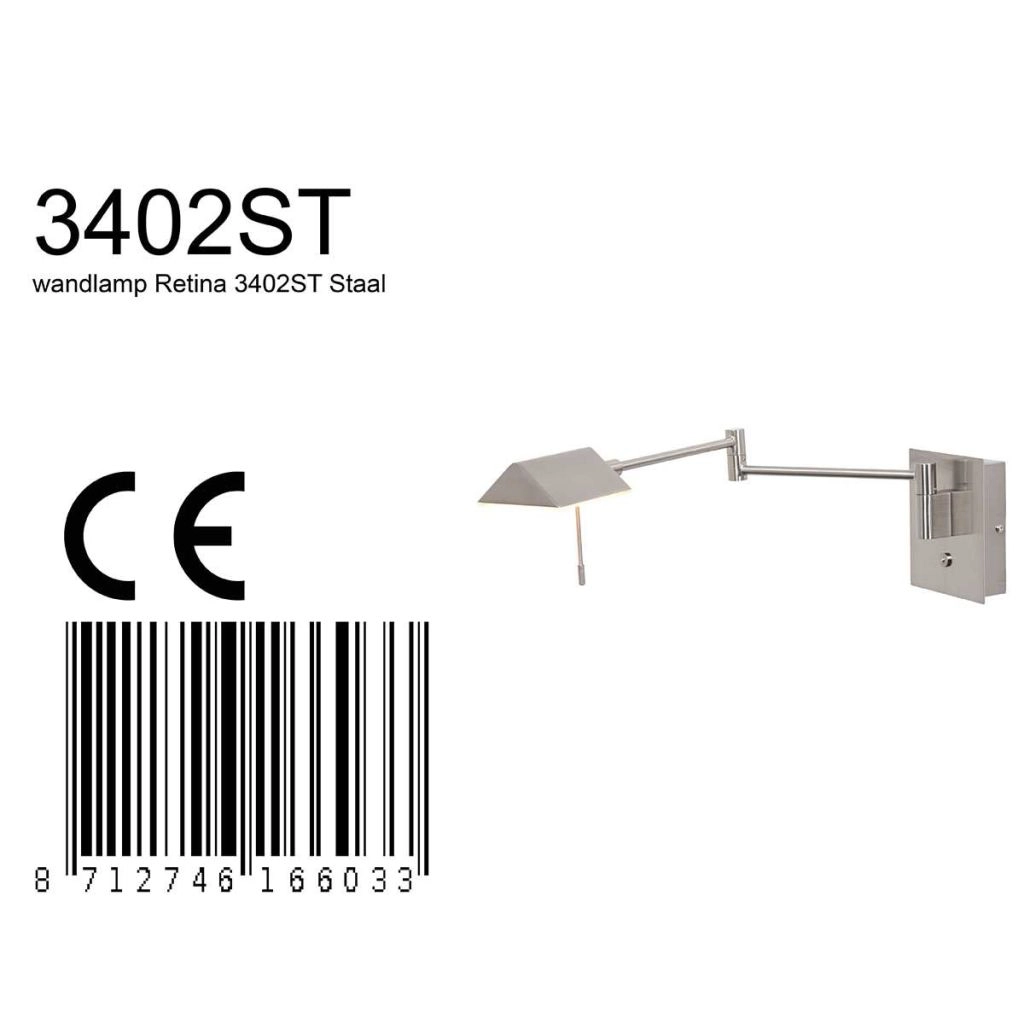 Wand leeslamp Retina metaal grijs Steinhauer 8712746165098