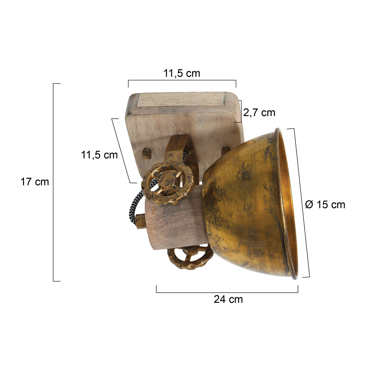 Industriële plafondlamp Gearwood brons met hout Steinhauer 8712746135022