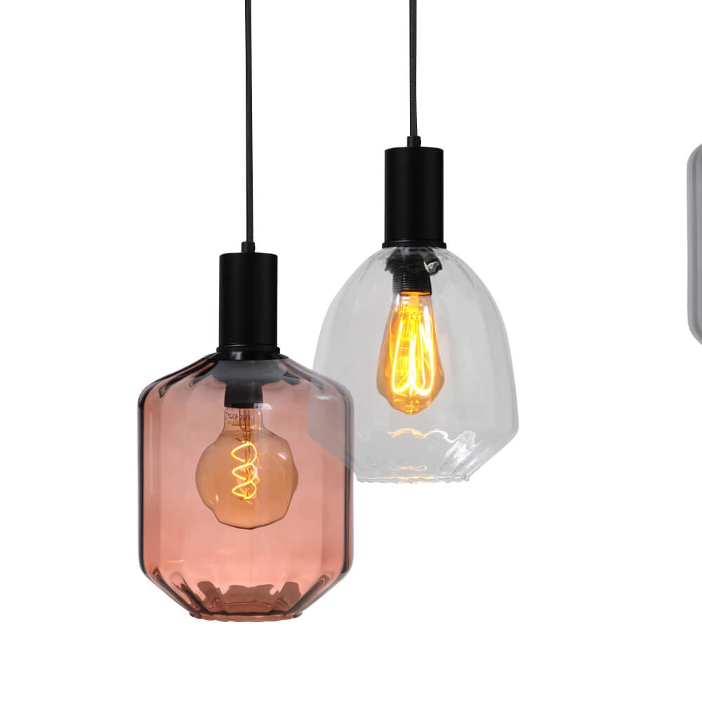 6-lichts hanglamp - zwart - Porto met verschillende glazen Masterlight 8718121270678