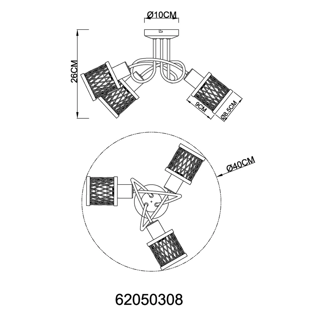 3-lichts plafondlamp Mali zwart Globo 9007371525720