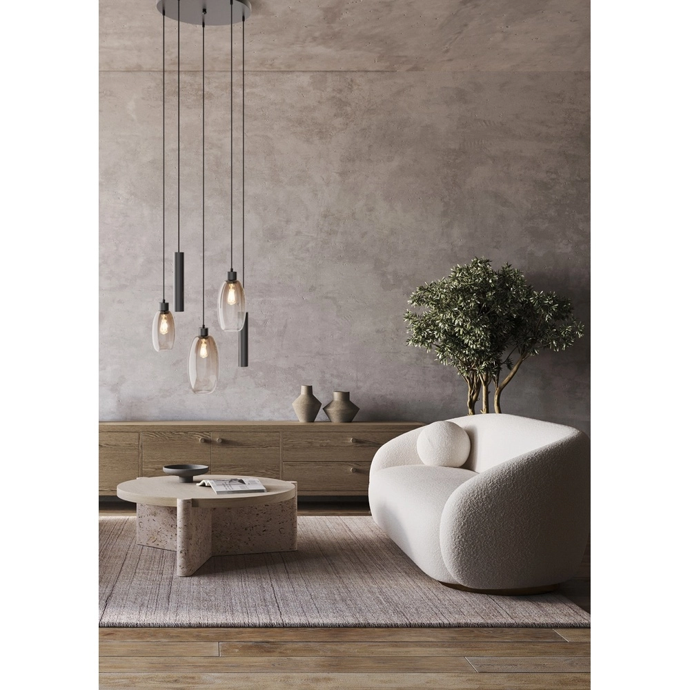 Vide hanglamp Olive 3x glas - 2x Run - zwart - Ø50cm Masterlight 8718121394237