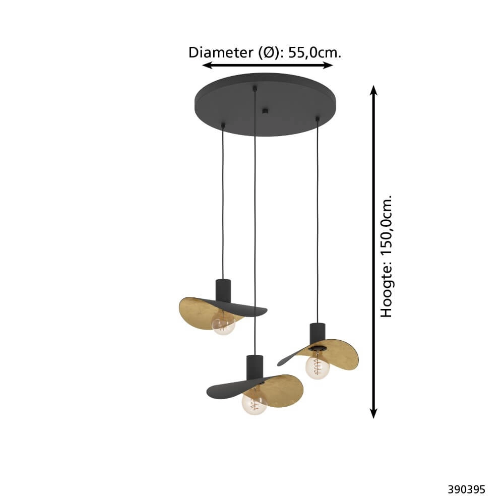 Zwarte hanglamp Saceda met goud 3-lichts Stars of Light 9008606292318