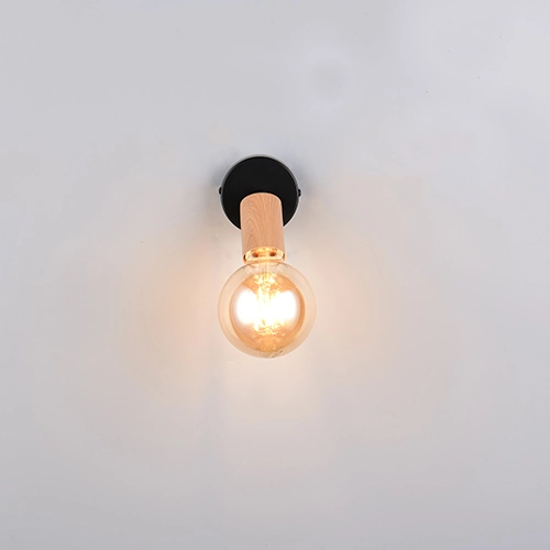 Plafondlamp Lamego zwart met hout Trio 4017807670851