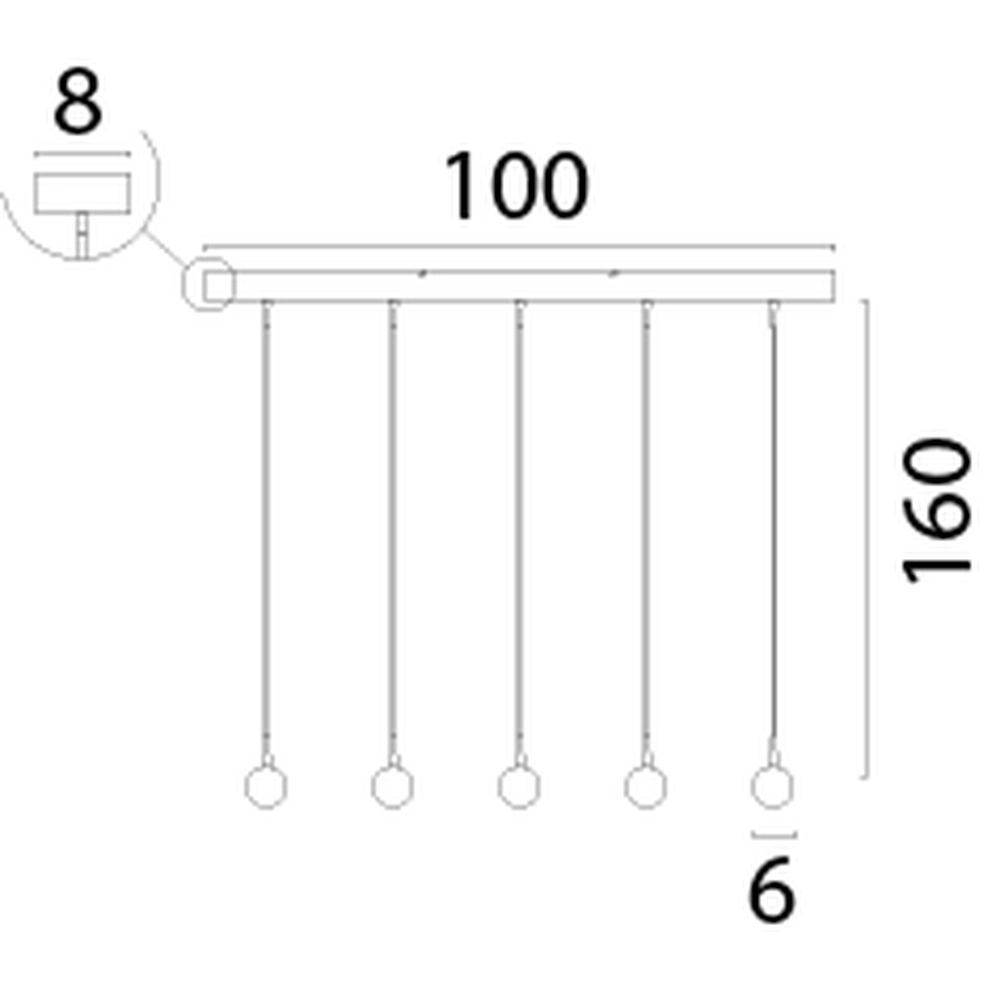 5-lichts hanglamp Talana zwart met goud Ø 6cm DTW Masterlight 8718121356556