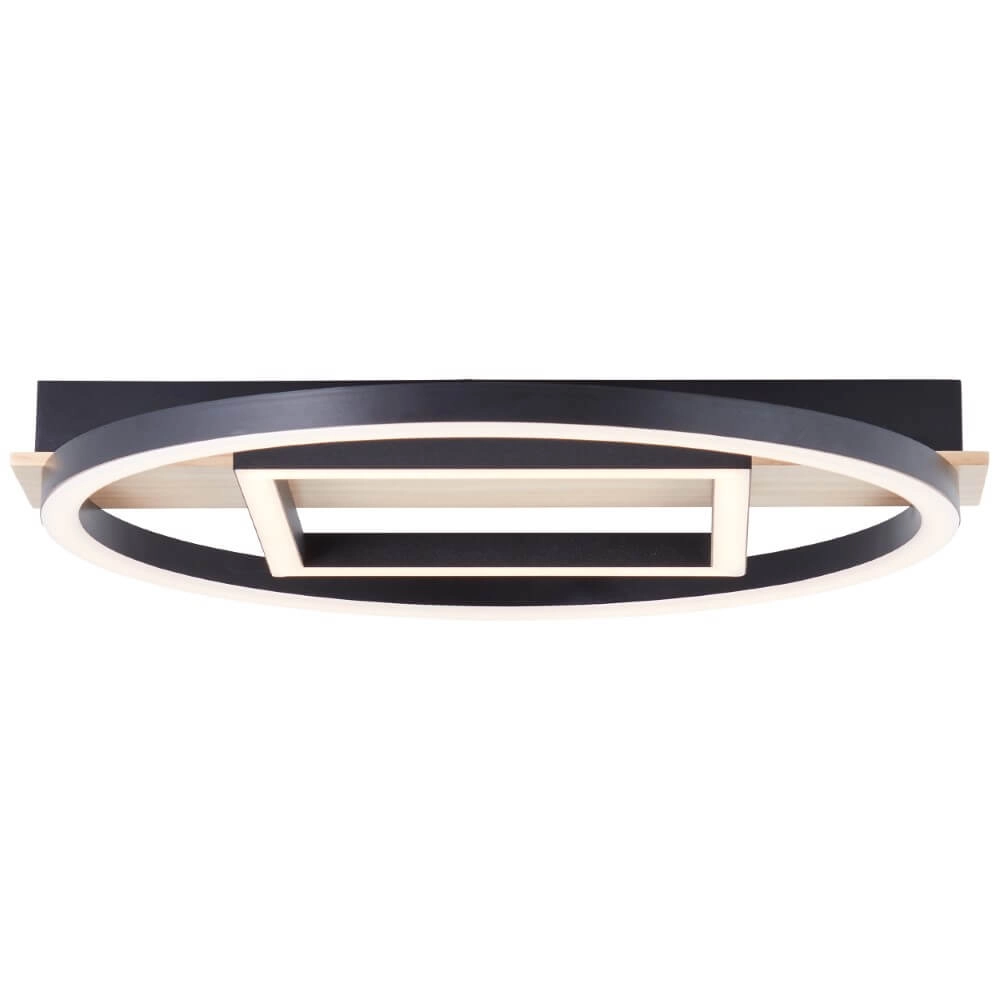 Plafondlamp Maureen Ø 37cm met vierkantje zwart met hout Brilliant 4004353420092