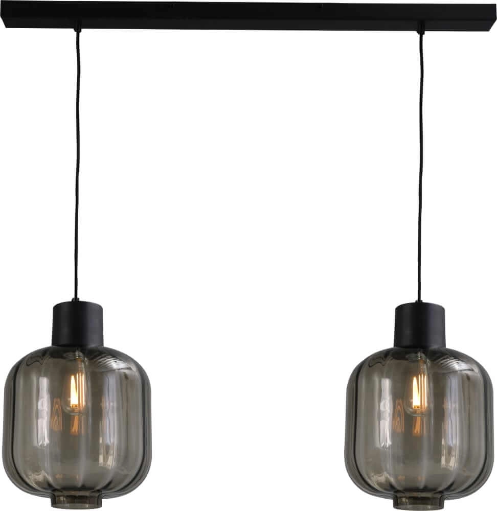 Eetkamer hanglamp Lett lll 28 2-lichts zwart met smoke glas
