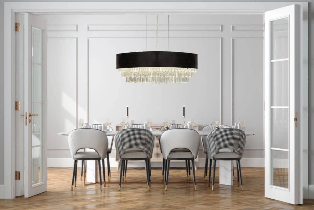 Grote kroonluchter Glamour zwart met chroom Searchlight 5053423244143
