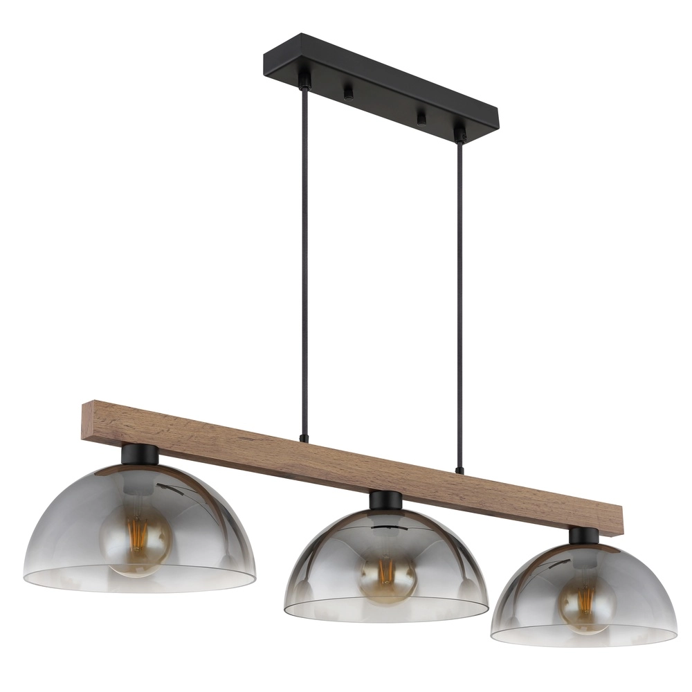 Landelijke hanglamp Romy 3-lichts zwart met hout Globo 9007371586356