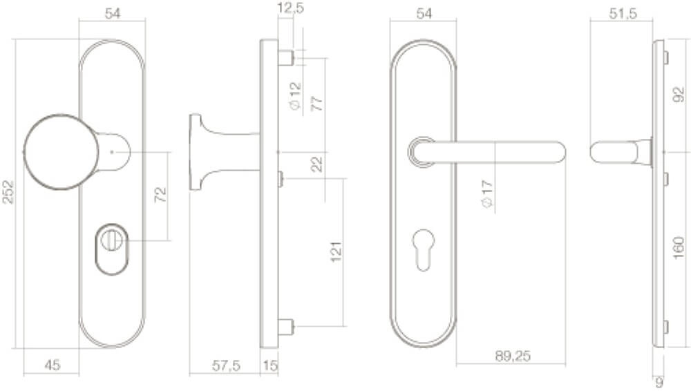 Voordeurbeslag Vurano PC72mm kerntrekbeveiliging messing ongelakt Intersteel 8714186069127