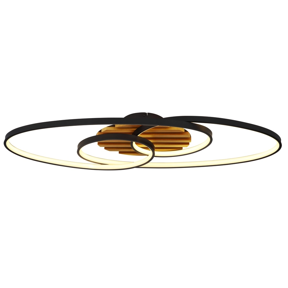 Ovale plafondlamp Tisha I zwart met hout Globo 9007371572281