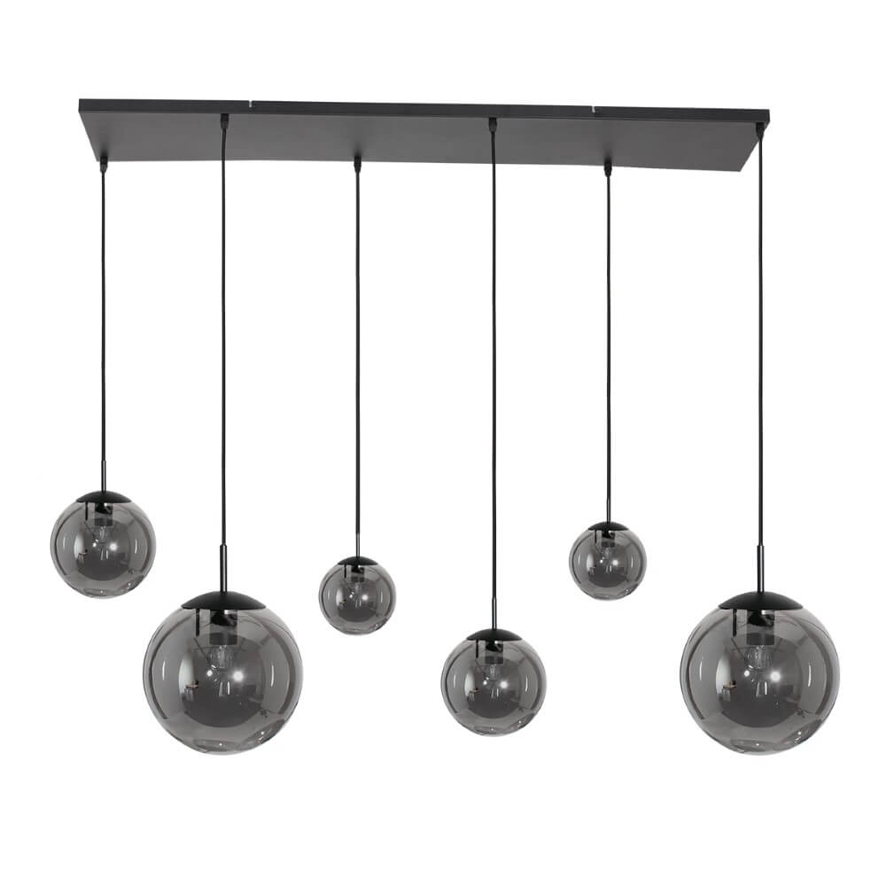 6-lichts glazen hanglamp Bolique zwart met smoke glas Steinhauer 8712746166422
