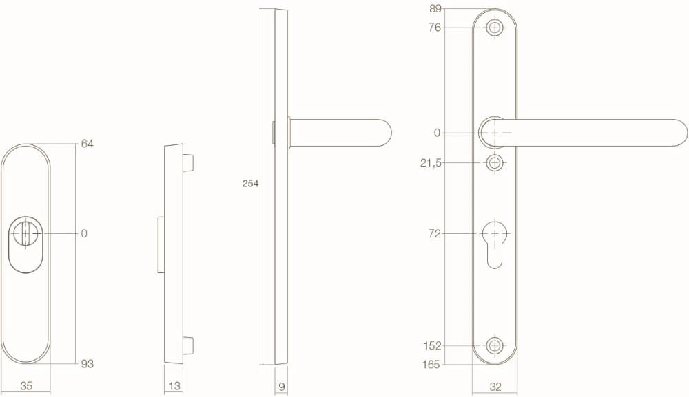 Voordeurbeslag Vurano kerntrekbeveiliging smal PC 72mm RVS Intersteel 8714186351222