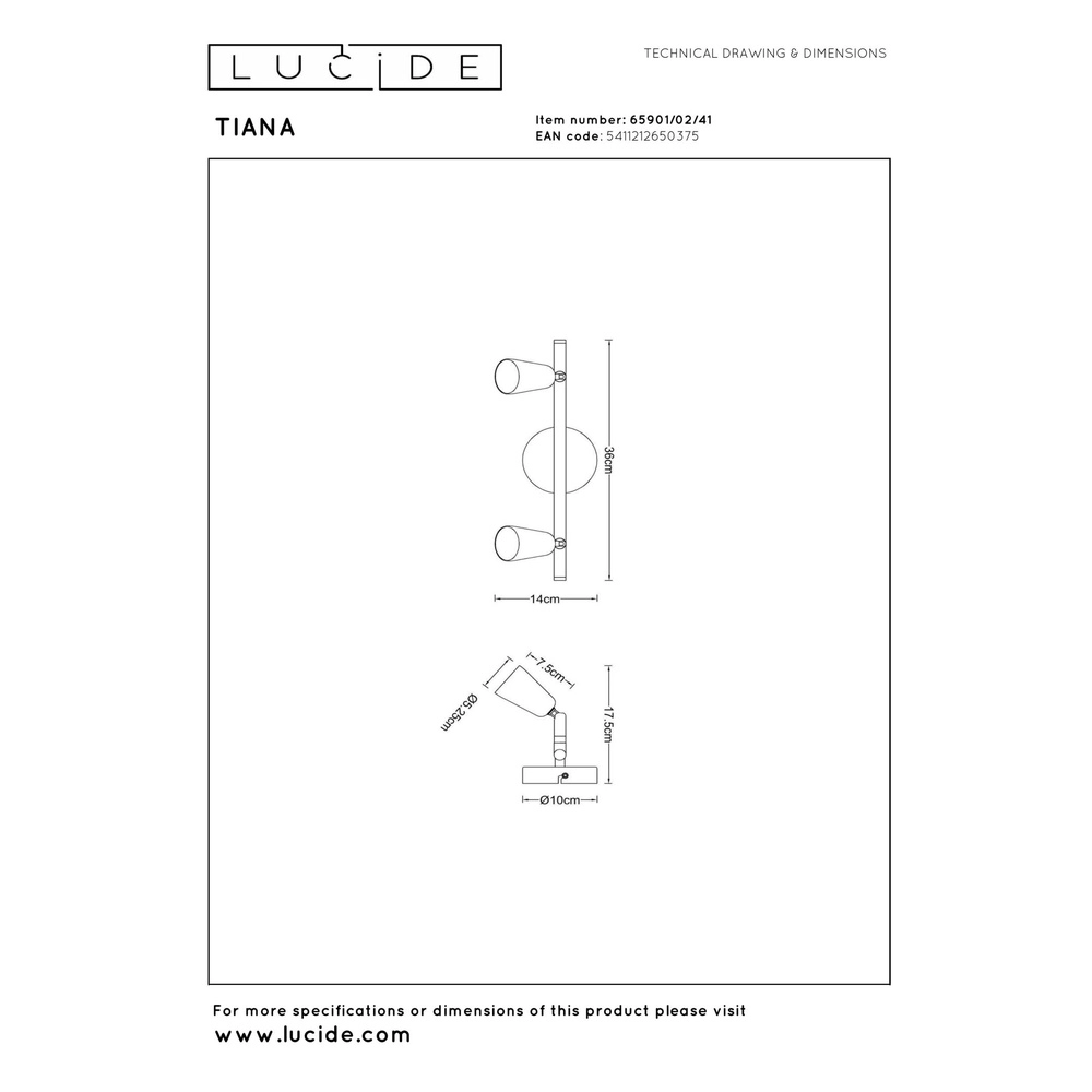 Plafondspot Tiana 2-lichts taupe Lucide 5411212650375
